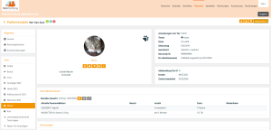 Screenshot der Patientenakte in der Tierarztsoftware inBehandlung mit Stammdaten, Gesundheitszustand und Dauermedikation einer Katze.